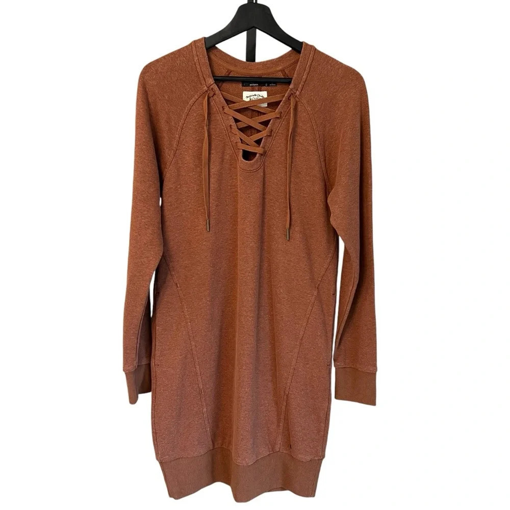Prana Cozy Up Terry Sweatshirt Dress Heather Orange Small Gorpcore Fall Casual